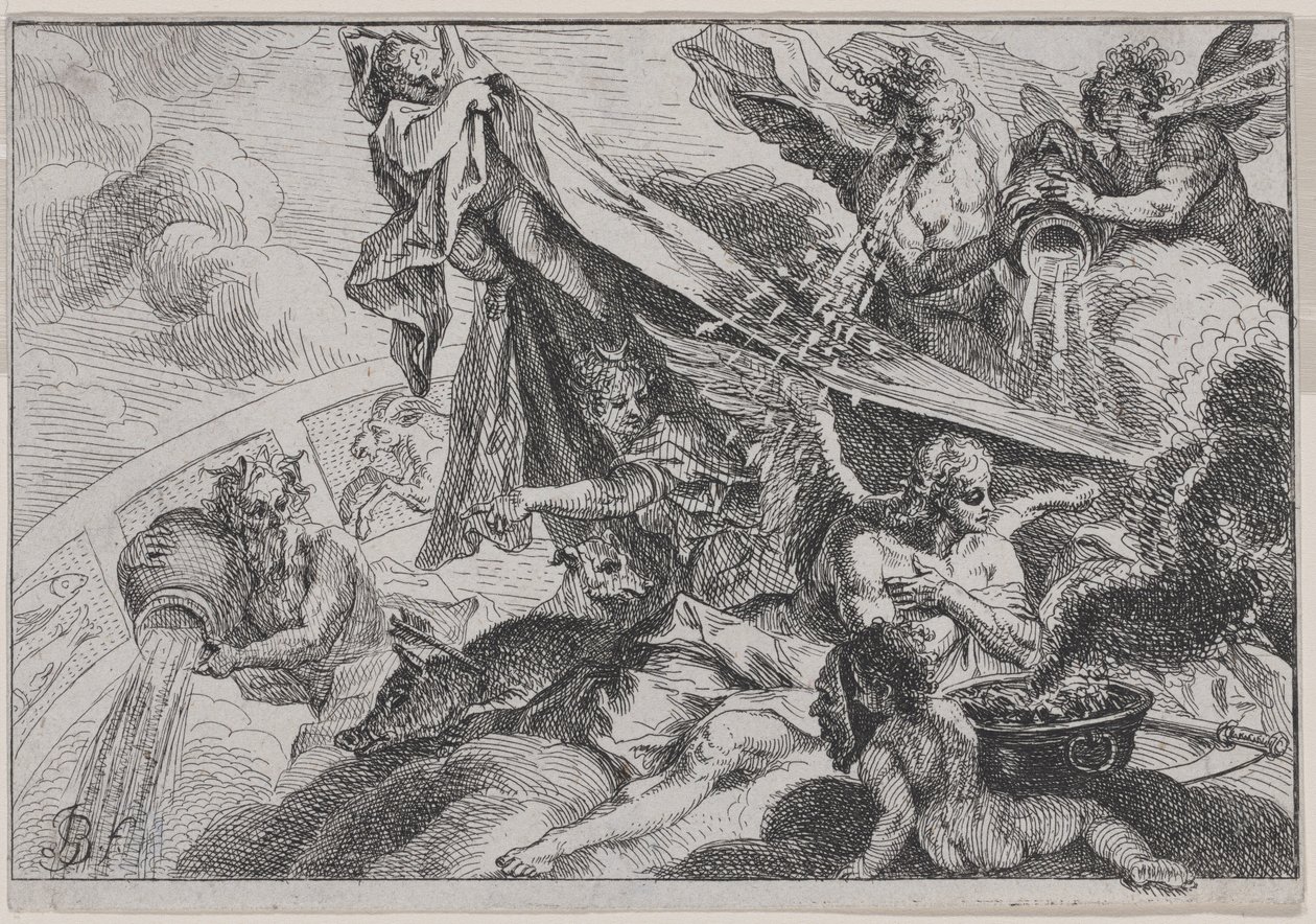 Allegorie des Winters mit Diana der Jägerin von Johann Georg Bergmuller