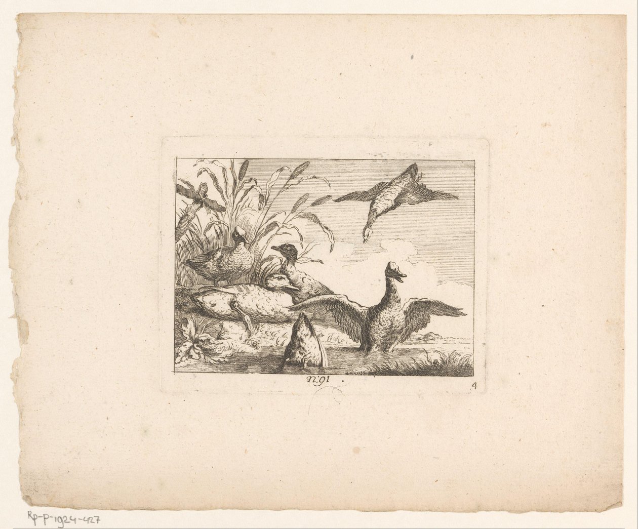 Landschaft mit sechs Enten von Johann Georg Hertel (I) (possibly)