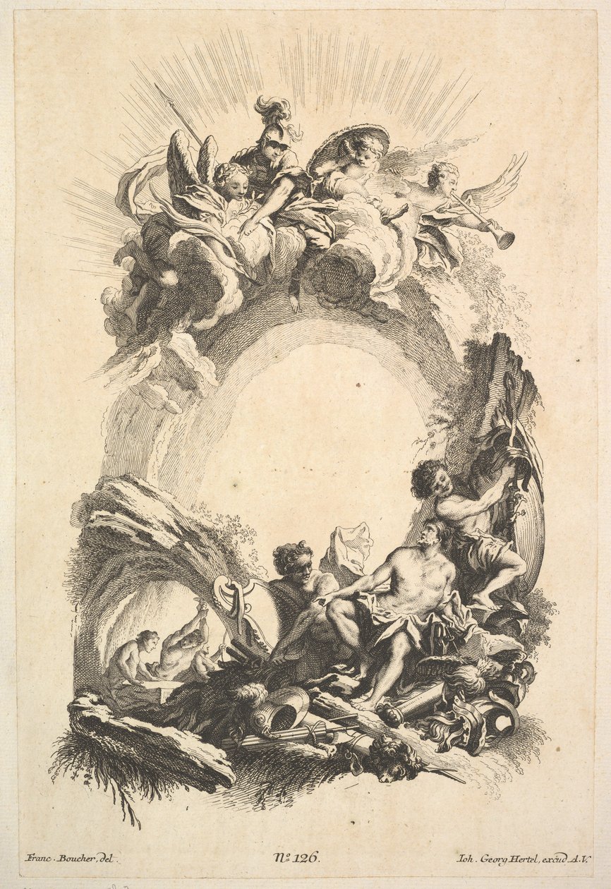 Die Schmieden des Vulkan, aus dem Buch der Kartuschen, Mitte des 18. Jahrhunderts von Johann Georg Hertel