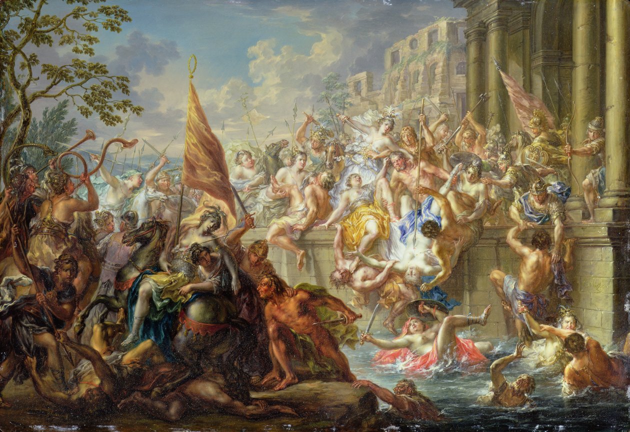 Die Schlacht der Amazonen, ca. 1730 von Johann Georg Platzer