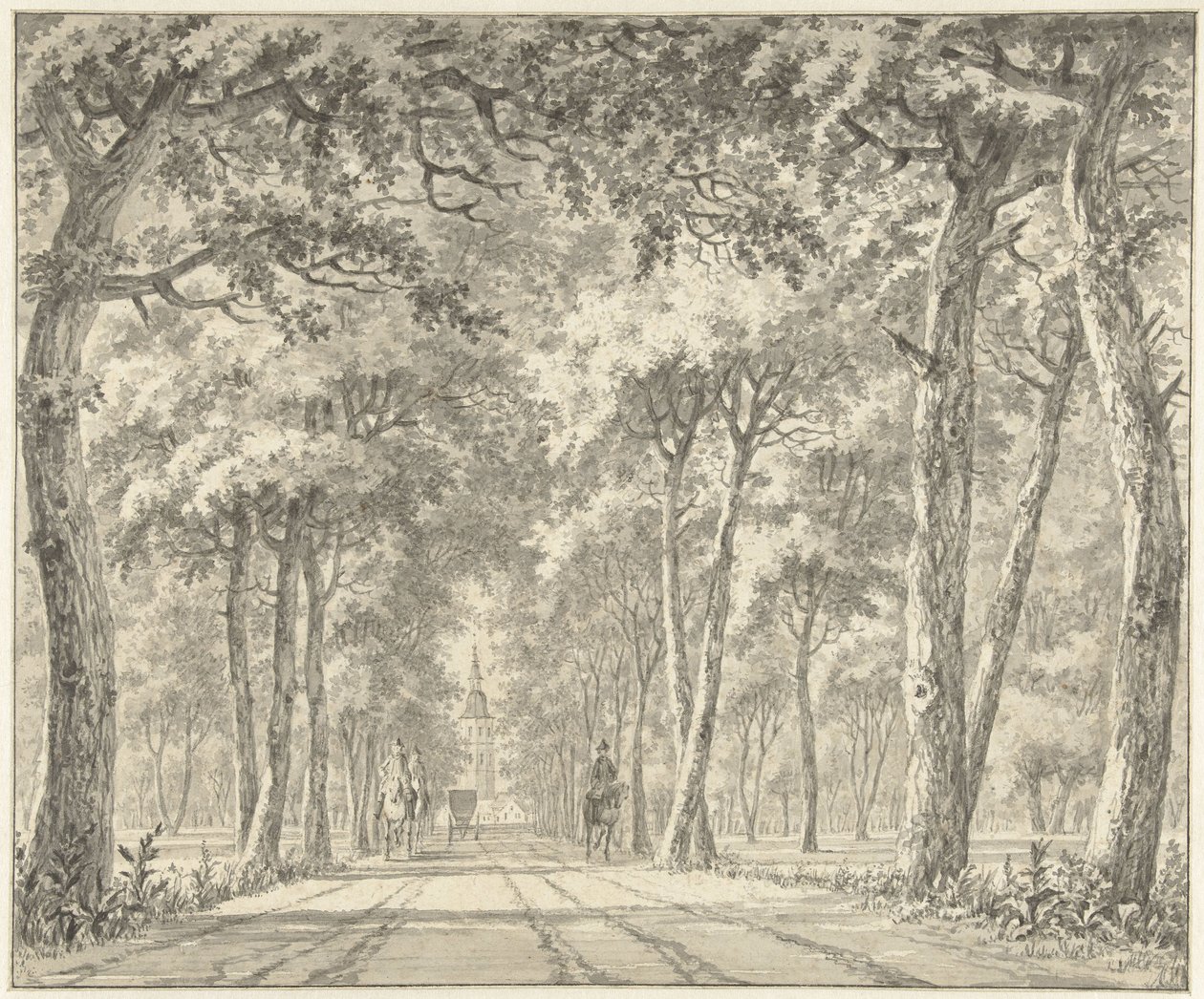 Ansicht einer Allee mit Schloss Karlsruhe von Johann Goll van Frankenstein (I)