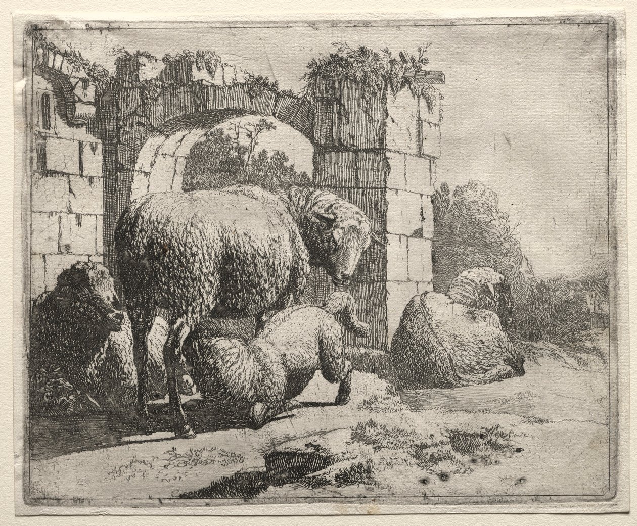 Schafe in der Nähe der Ruinen eines Bogens, 1665 von Johann Heinrich Roos