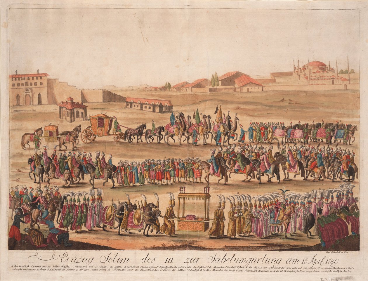 Der Einzug des Sultans Selim III zur Säbelgürtung am 13. April 1789, 1789 von Johann Hieronymus Loeschenkohl
