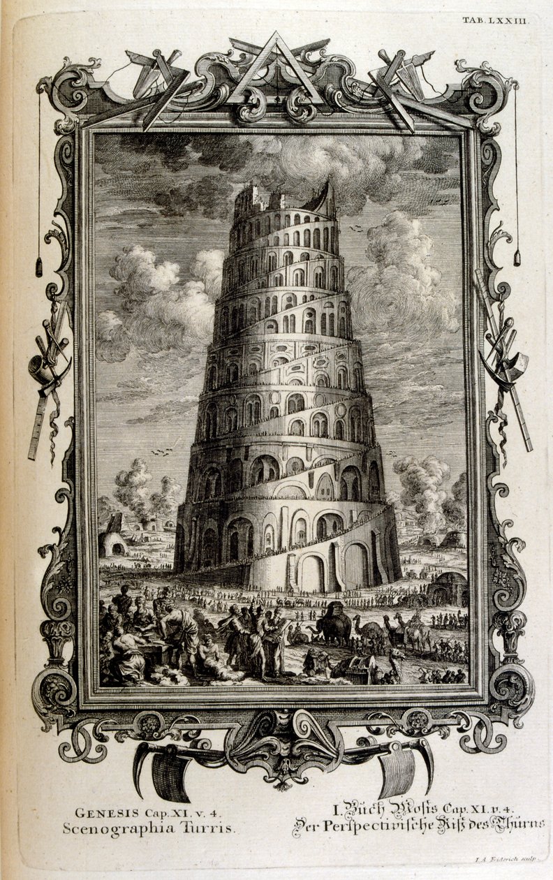 Plan des Turms von Babel von der Seite gesehen von Johann Jakob Scheuchzer