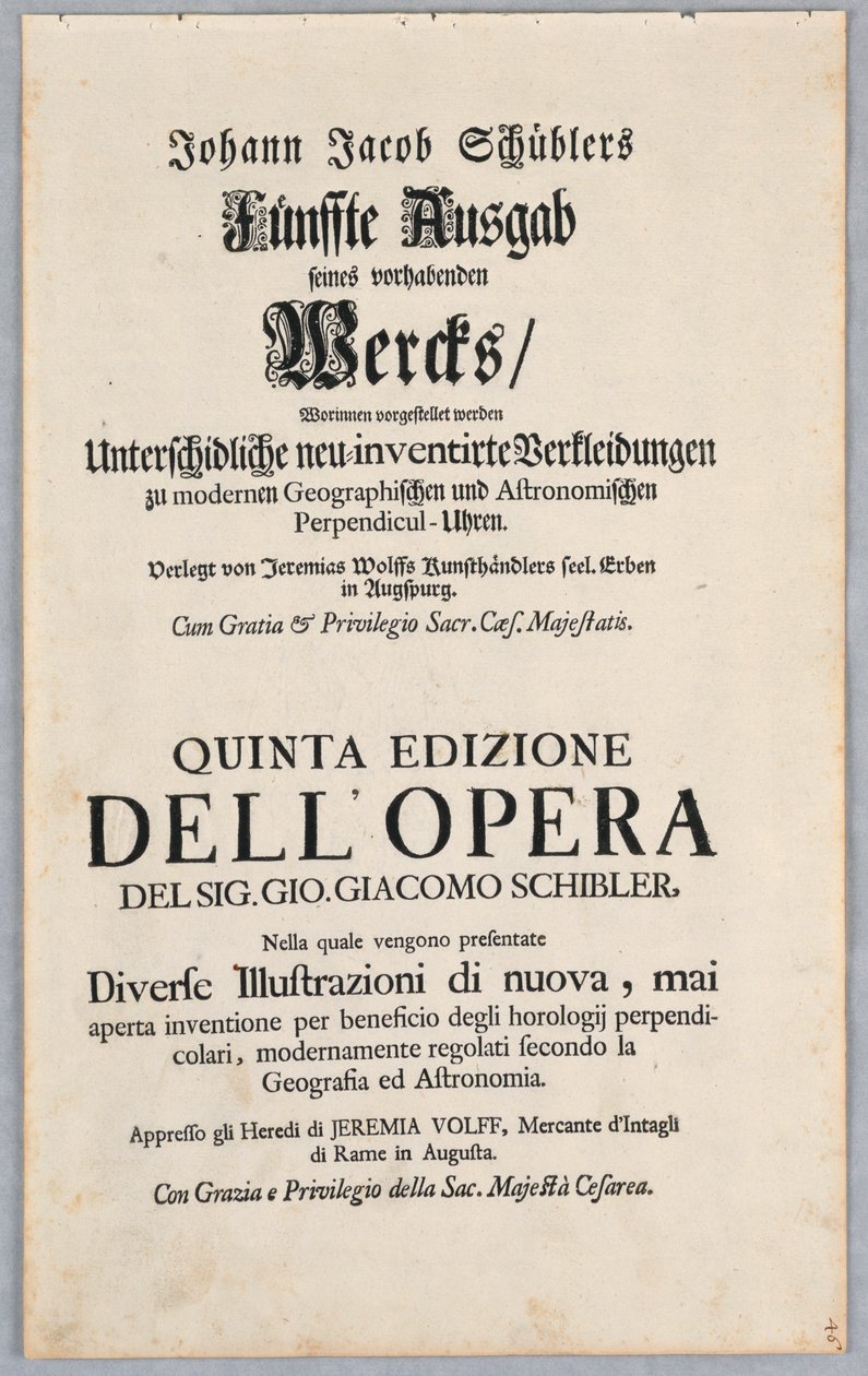 Fünfte Ausgabe seines geplanten Werkes... von Johann Jakob Schübler