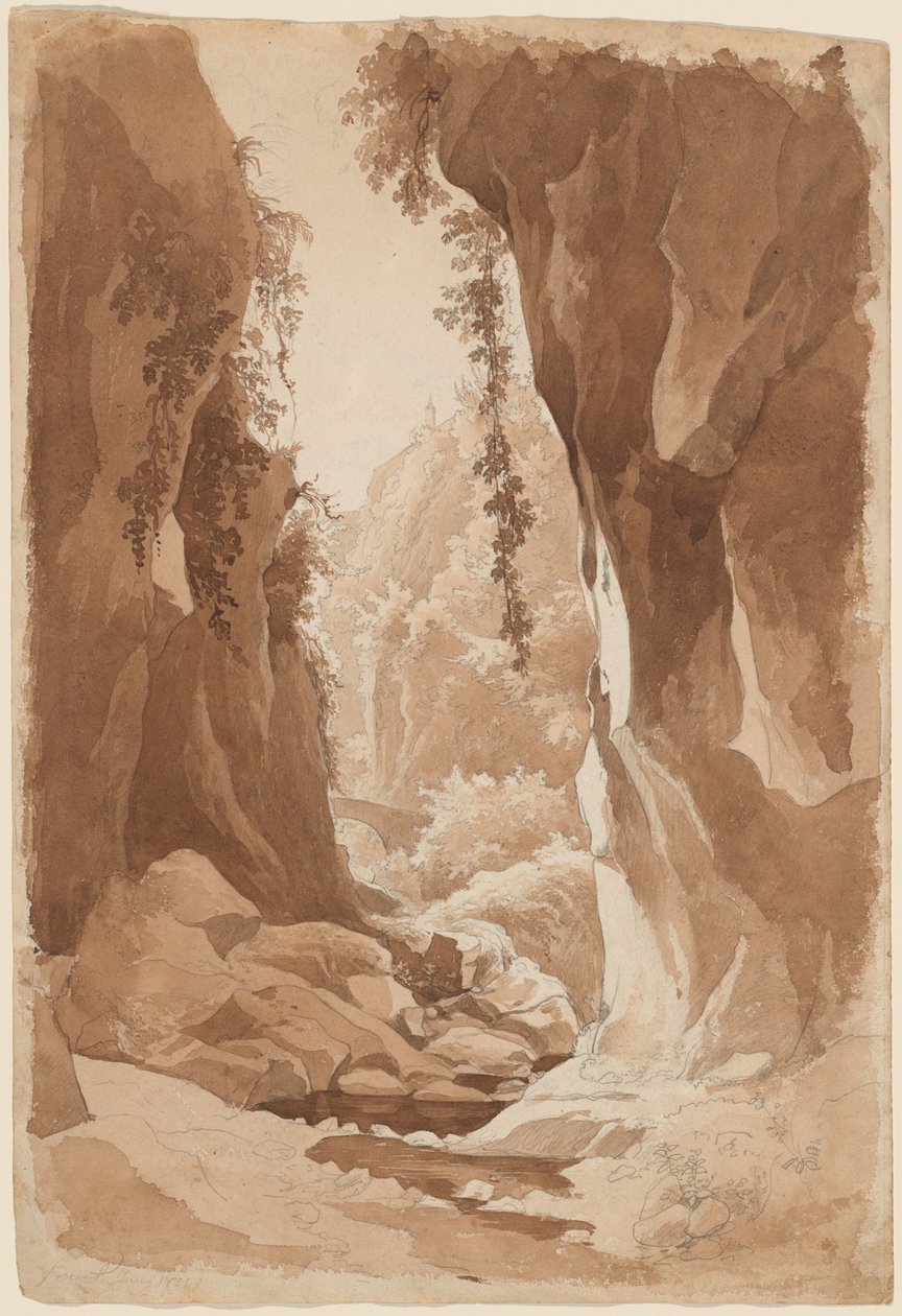 Klippen über einer Flussschlucht bei Sorrent (recto) von Johann Joachim Faber
