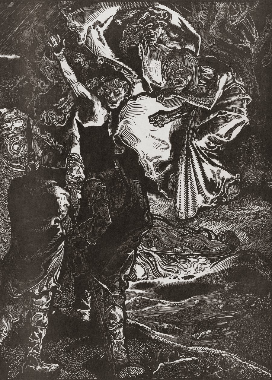 Macbeth und Banquo treffen die drei Hexen, 20. Jahrhundert von Johann Joseph Aarts