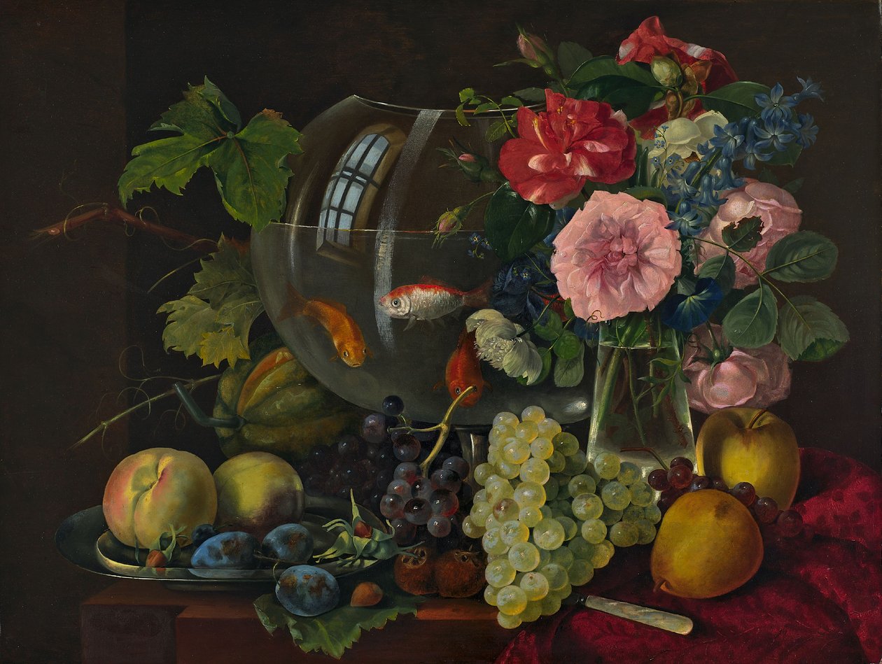 Stillleben mit Goldfischglas von Johann Knapp