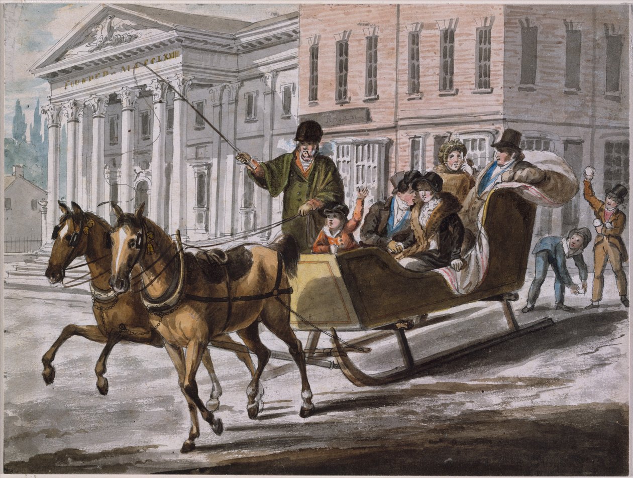 Winterszene in Philadelphia - Die Bank der Vereinigten Staaten im Hintergrund von Johann Ludwig (1787-1821) (attr.to) Krimmel