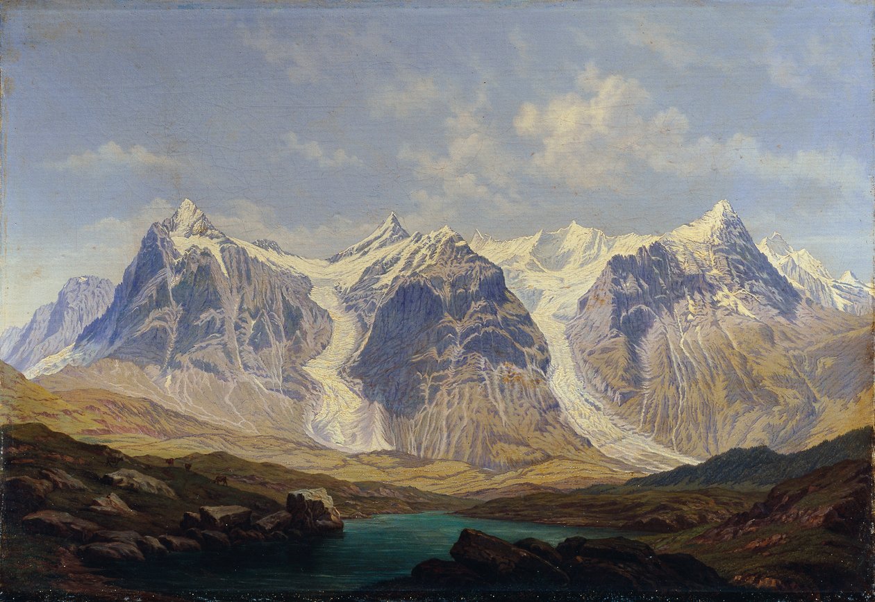 Wetterhorn, Mettenberg und Eiger mit den beiden dazwischenliegenden Grindelwaldgletschern von Johann Michael Sattler