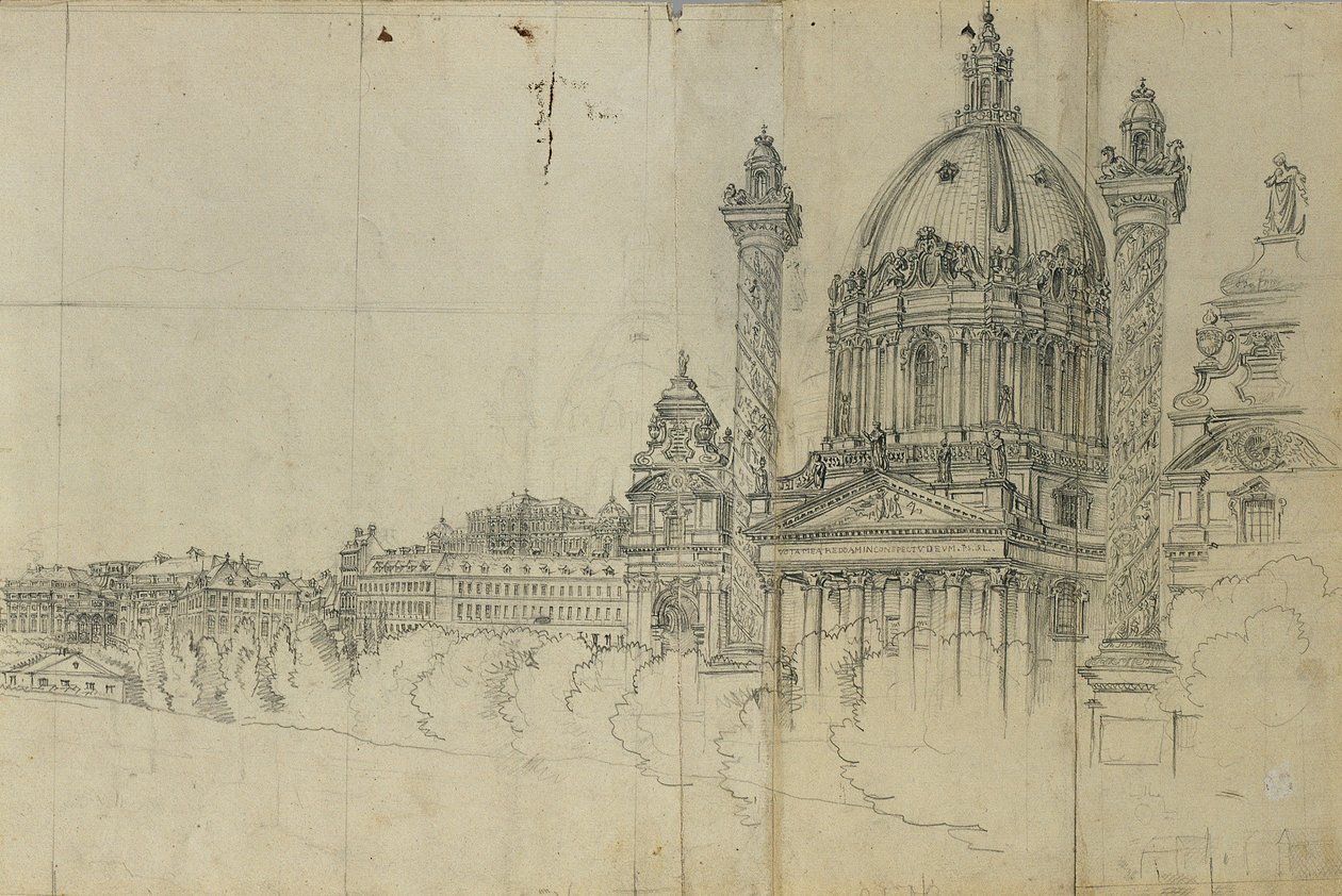 Blick über die südlichen Vorstädte von Wien und Karlskirche von Johann Peter Krafft
