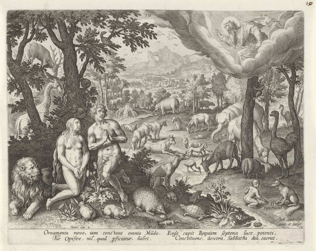 Gott der Vater segnet Adam, Eva und die Tiere von Johann Sadeler (I)