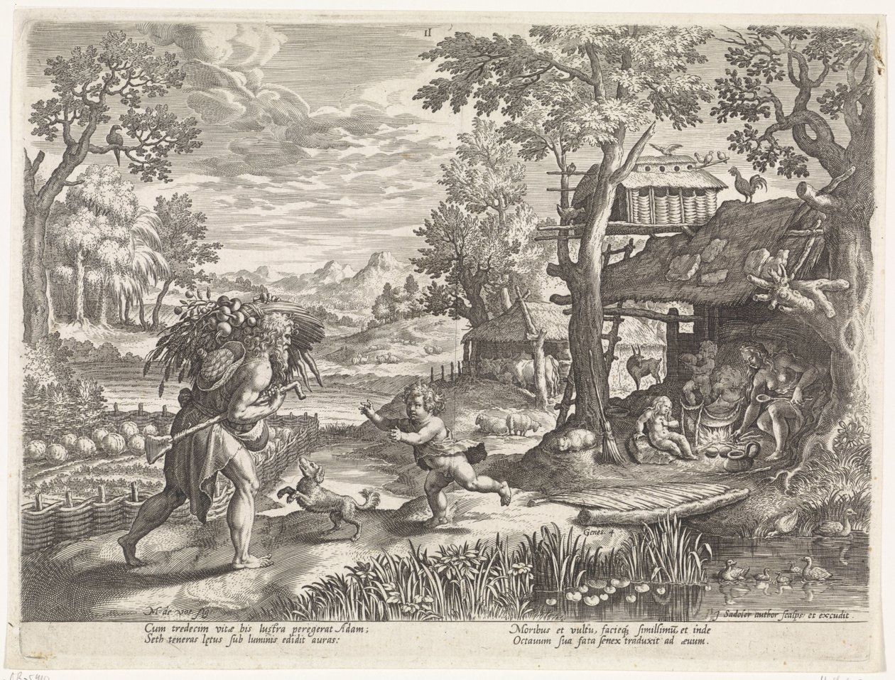 Set begrüßt Adam bei dessen Rückkehr vom Feld von Johann Sadeler (I)