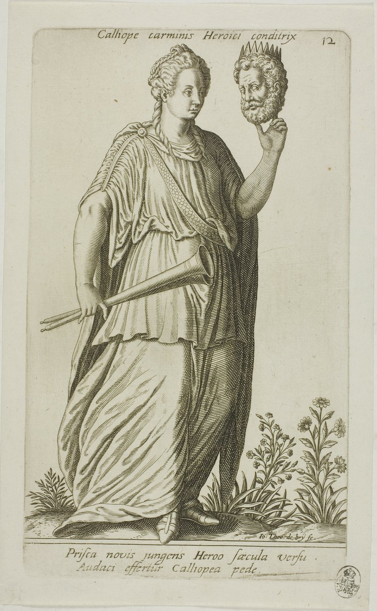 Kalliope, Muse der epischen Dichtung, Platte 12 aus Parnassus Biceps von Johann Theodor de Bry