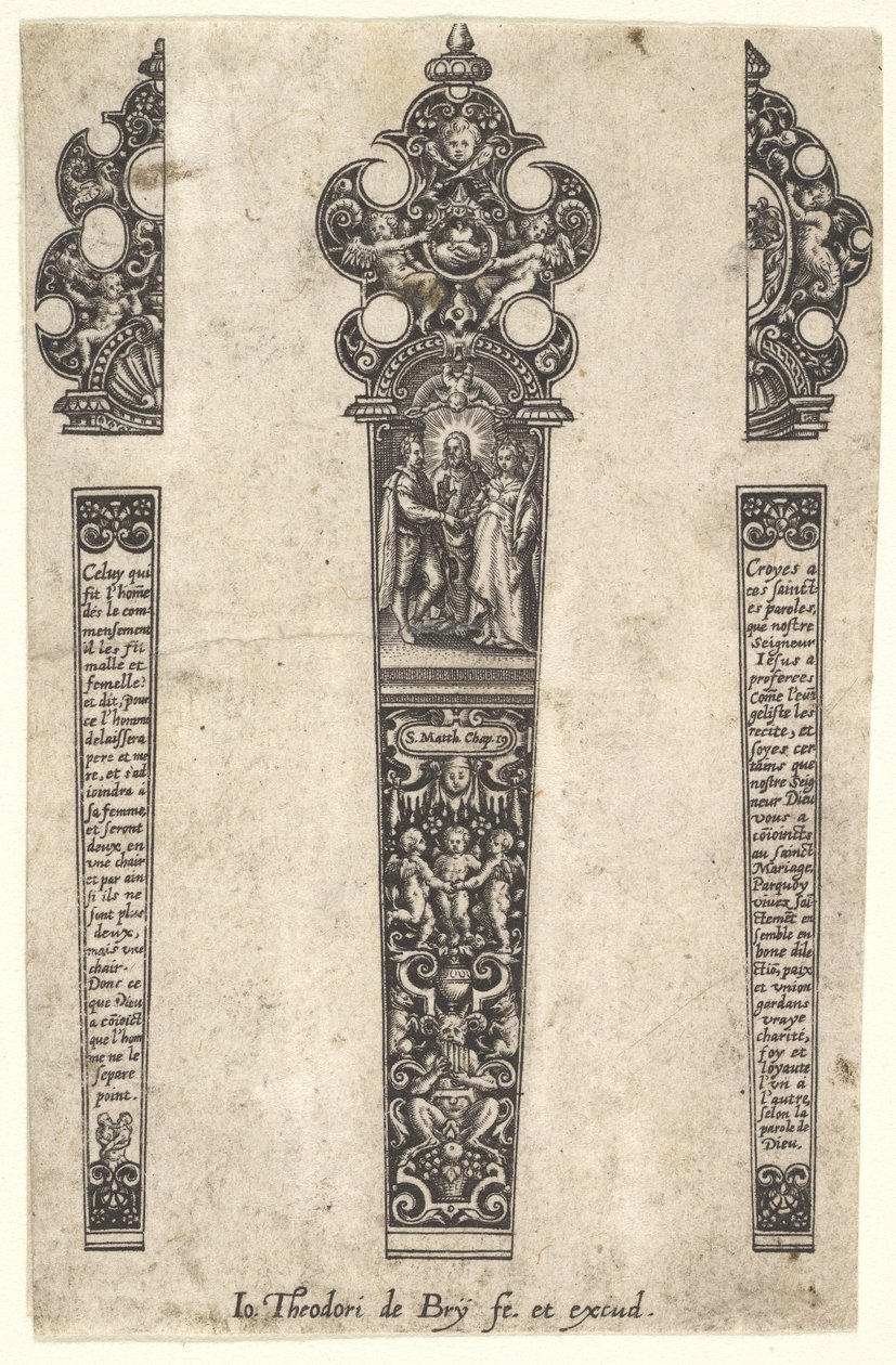 Design für Messergriff zur Erinnerung an eine Hochzeit, ca. 1580-1600 von Johann Theodor de Bry