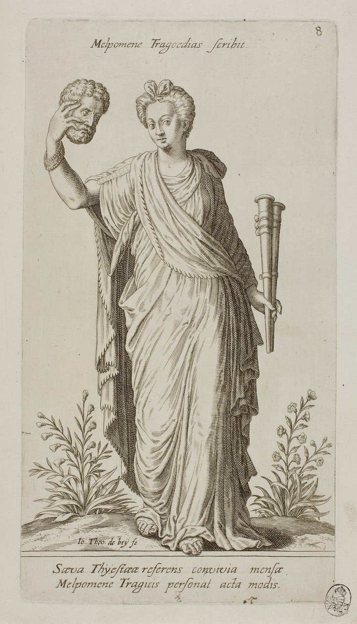 Melpomene, Muse der Tragödie, Tafel 8 aus Parnassus Biceps von Johann Theodor de Bry