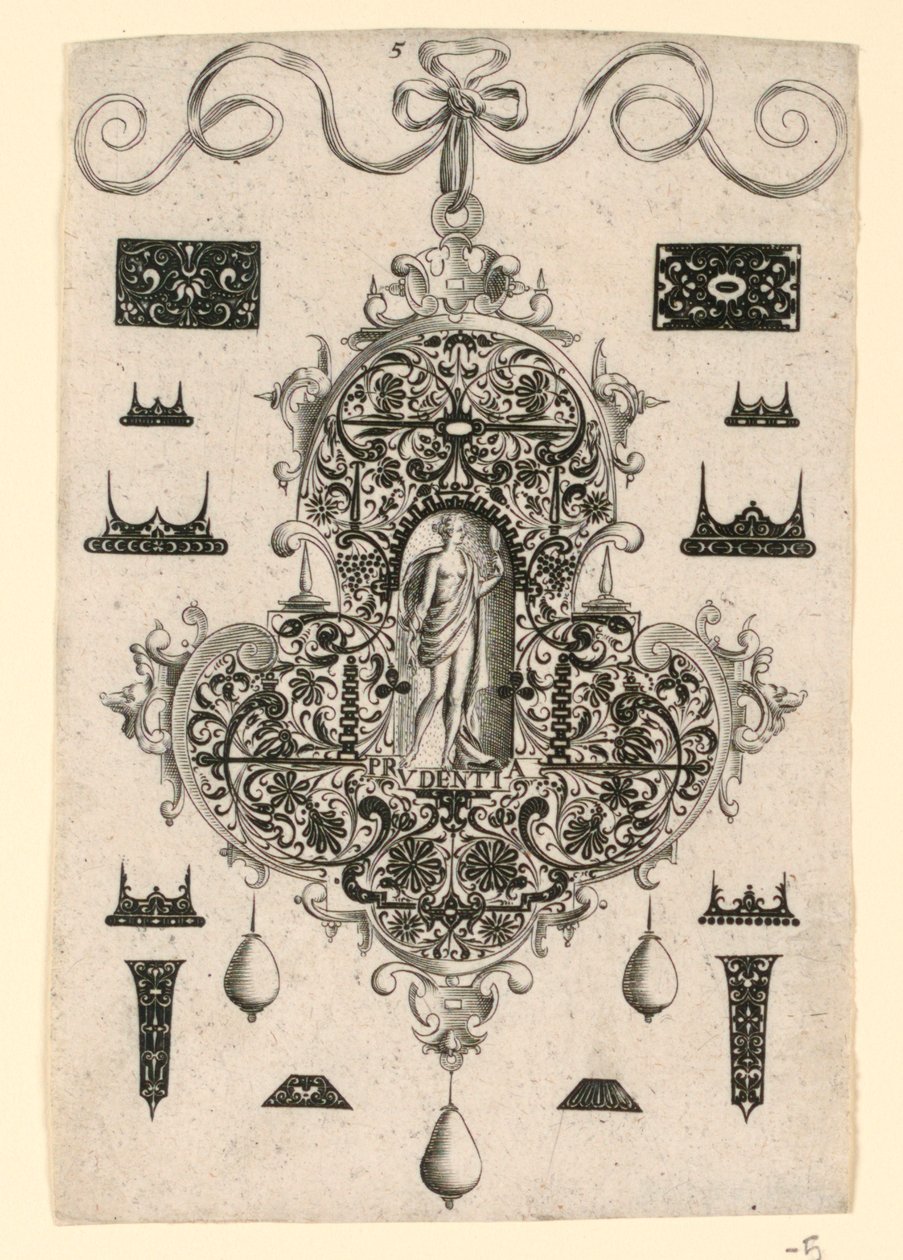 Tafel 5, aus einer Serie von acht Anhängerdesigns mit den Kardinaltugenden von Johann Theodor de Bry