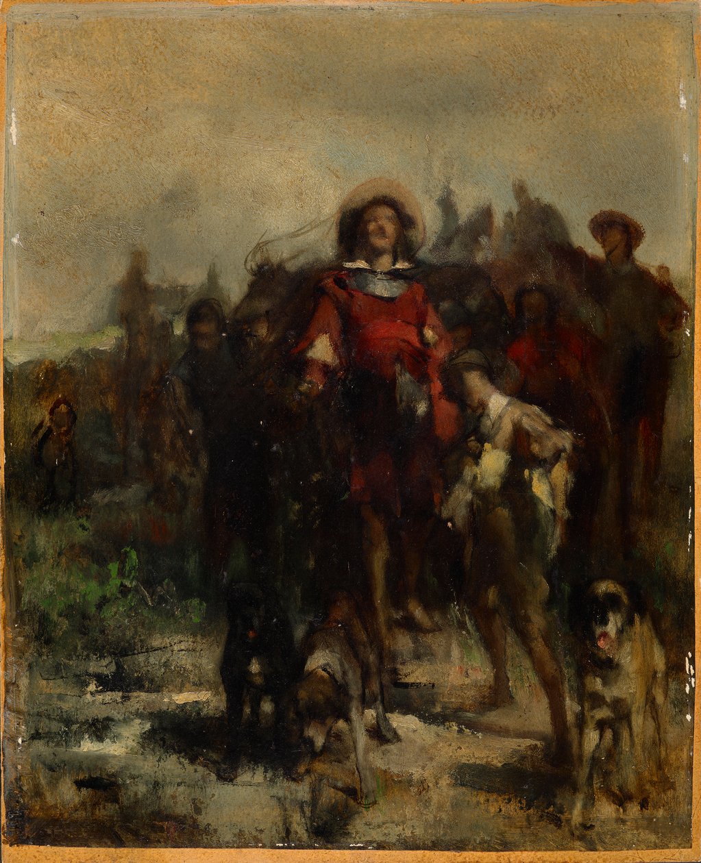 Ritter, Knabe und drei Hunde, möglicherweise auf der Jagd von Johann  Till der Jüngere