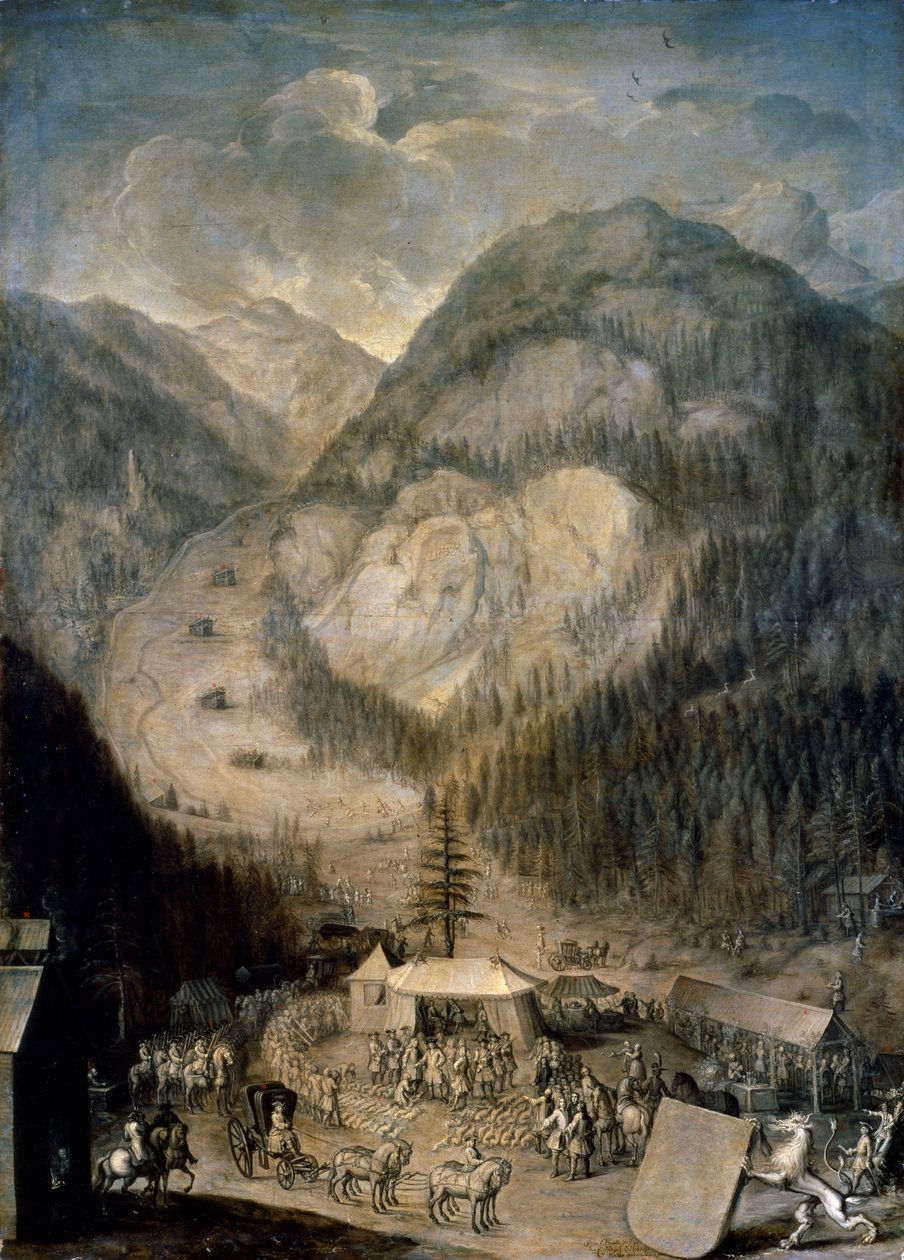 Karl VI., Heiliger Römischer Kaiser, inspiziert die Jagd auf Gämsen in Eisenerz von Johann Veit Hauck