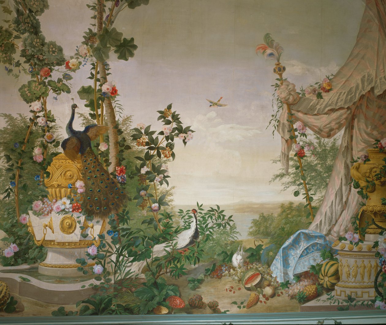Gartenszene mit Pfau und Zelt im Gartenraum des Schlosses Schönbrunn von Johann Wenzel Bergl