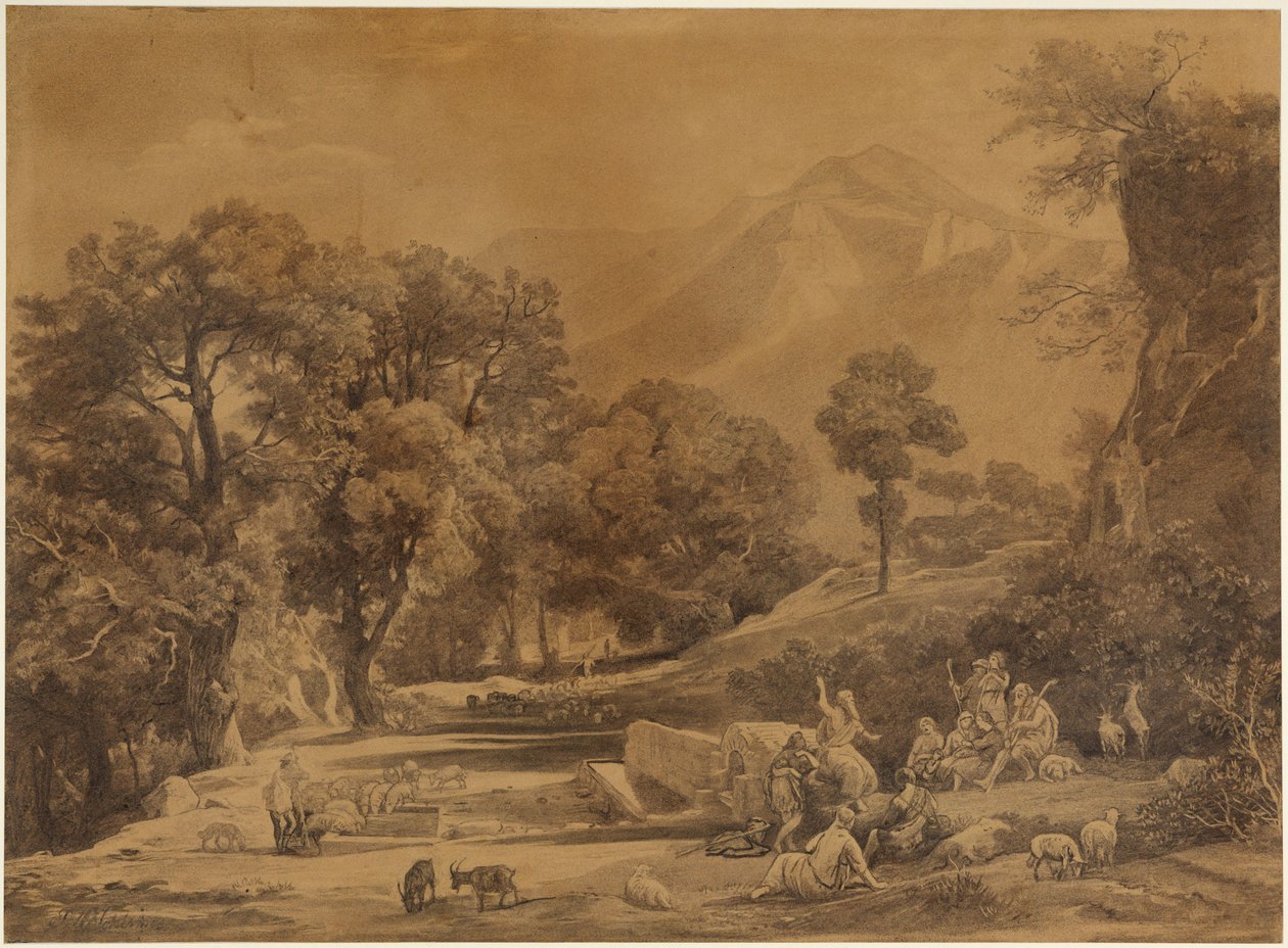 Die erste Predigt im Stamm Seth vor Hirten im Gebirge (1. Mose 4, 26) von Johann Wilhelm Schirmer