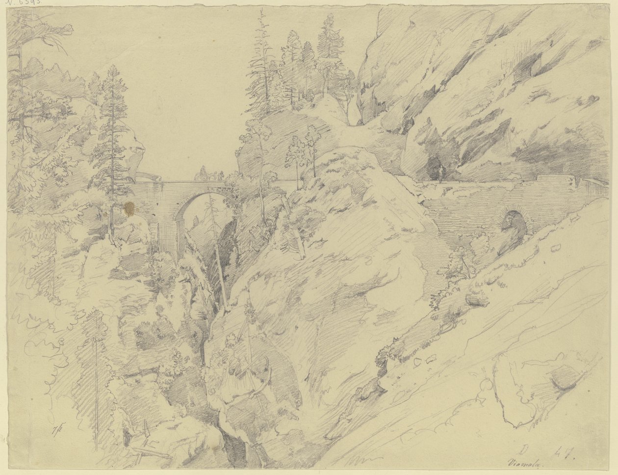 Via Mala, oben die steinerne Brücke von Johann Wilhelm Schirmer