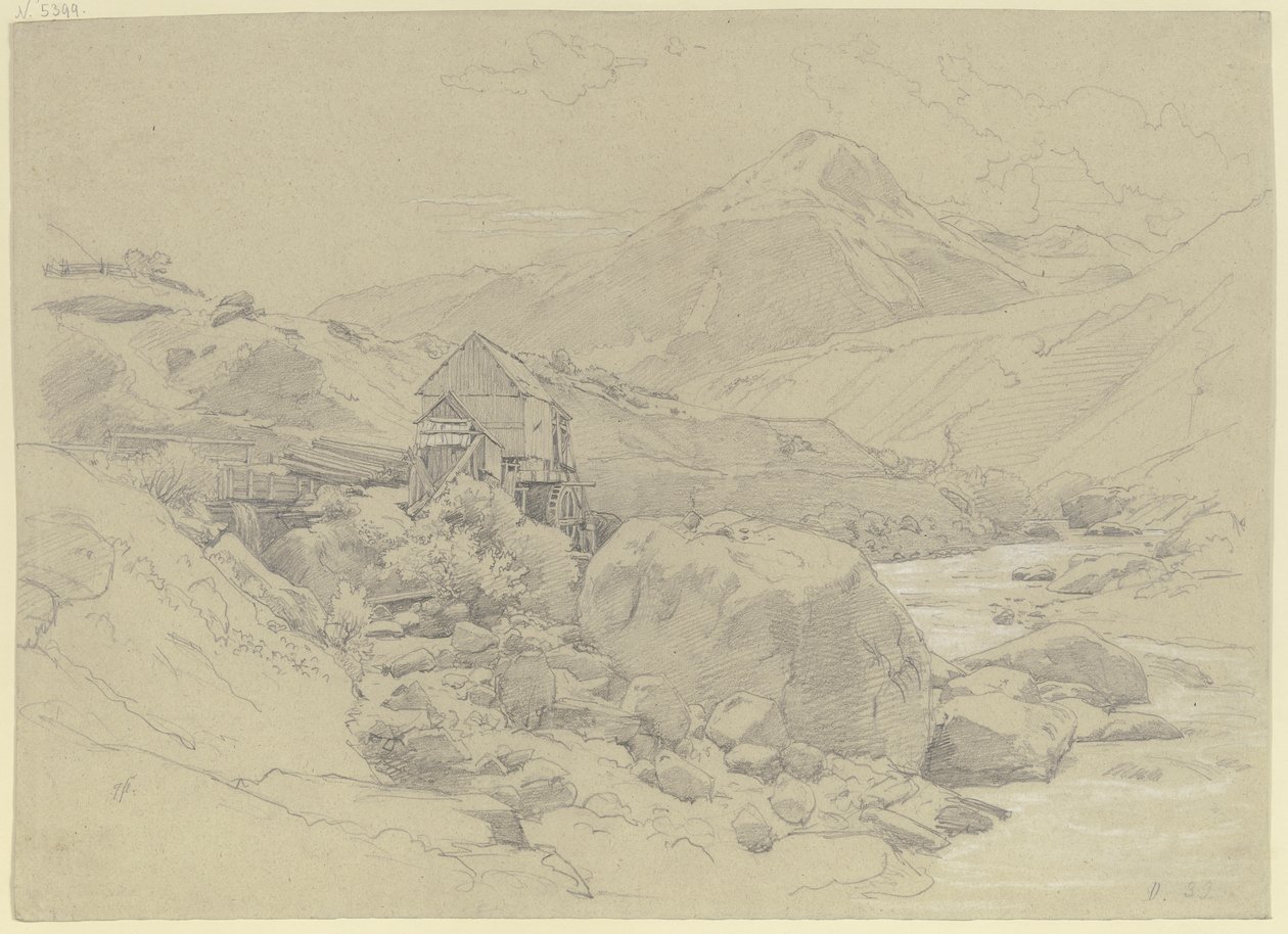 Wassermühle in einer Gebirgslandschaft von Johann Wilhelm Schirmer