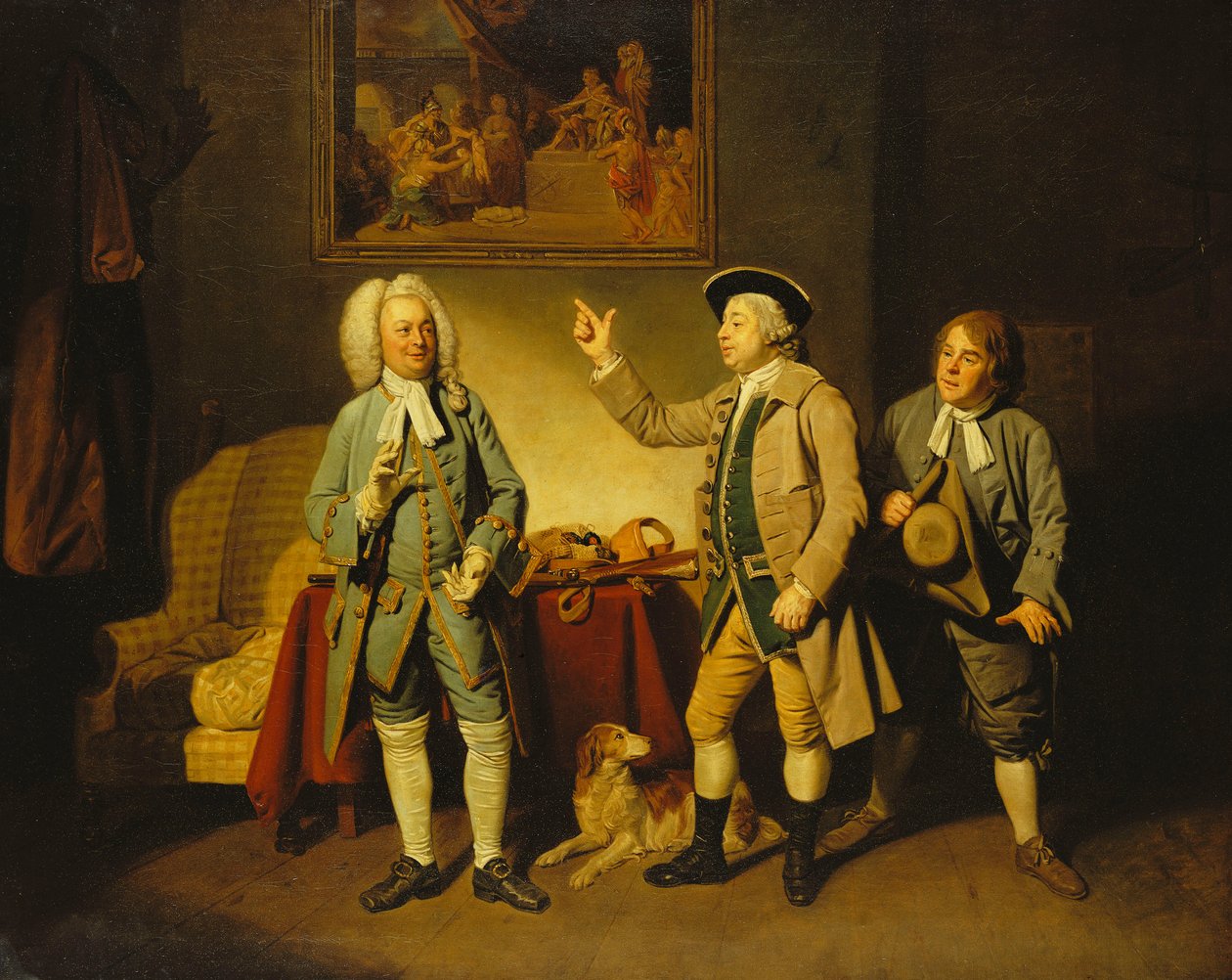 Eine Szene aus "Love in a Village" von Isaac Bickerstaffe, Akt 1, Szene 2, mit Edward Shuter als Justice Woodcock, John Beard als Hawthorn und John Dunstall als Hodge von Johan Joseph Zoffany