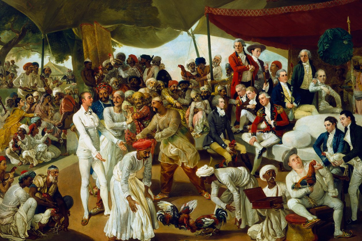Colonel Mordaunt beobachtet einen Hahnenkampf in Lucknow, Indien, 1790 von Johan Joseph Zoffany