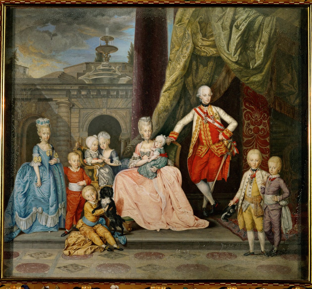 Piero Leopoldo, Großherzog der Toskana, später Kaiser Leopold II., seine Frau Maria Ludovica von Spanien und acht ihrer sechzehn Kinder von Johann Zoffany