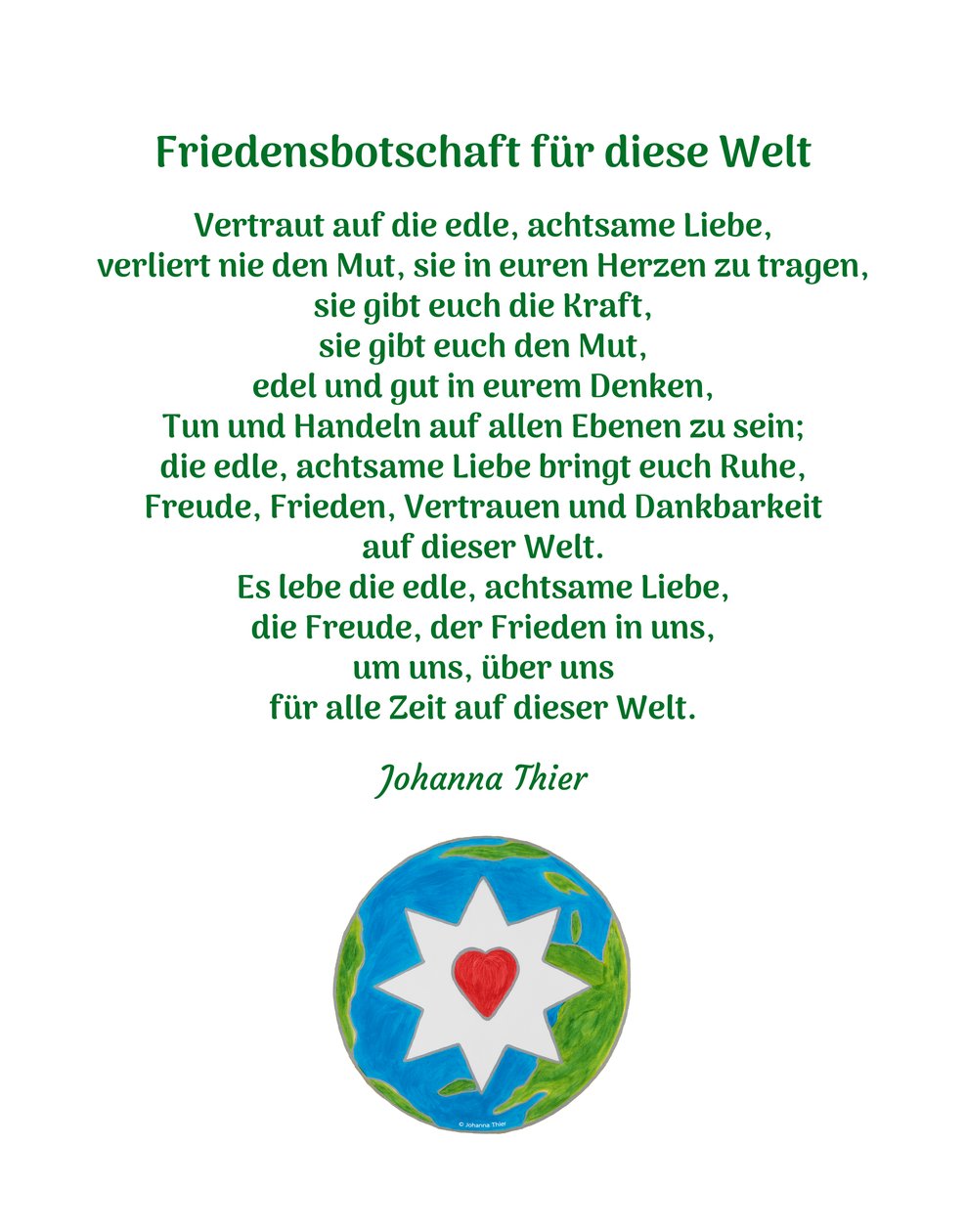 Friedensbotschaft für diese Welt von Johanna Thier