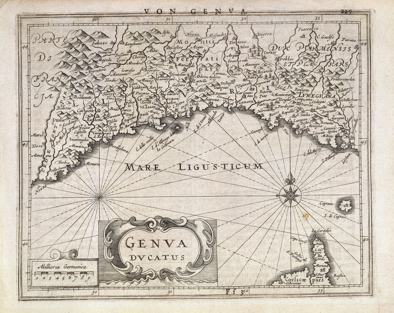 Herzogtum Genua, Karte von Jan Baptist Vrients aus dem deutschen Atlas, Kupferstich, Mitte des 17. Jahrhunderts von Johannes Baptista Vrints