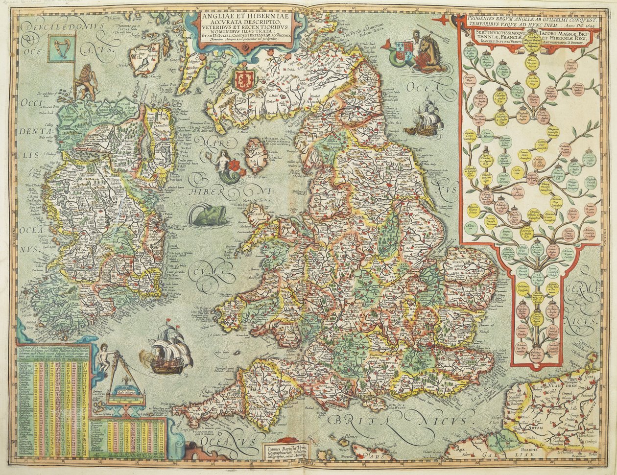 Karte von England und Irland, gezeichnet 1606 (kolorierter Kupferstich) von Johannes Baptista Vrints
