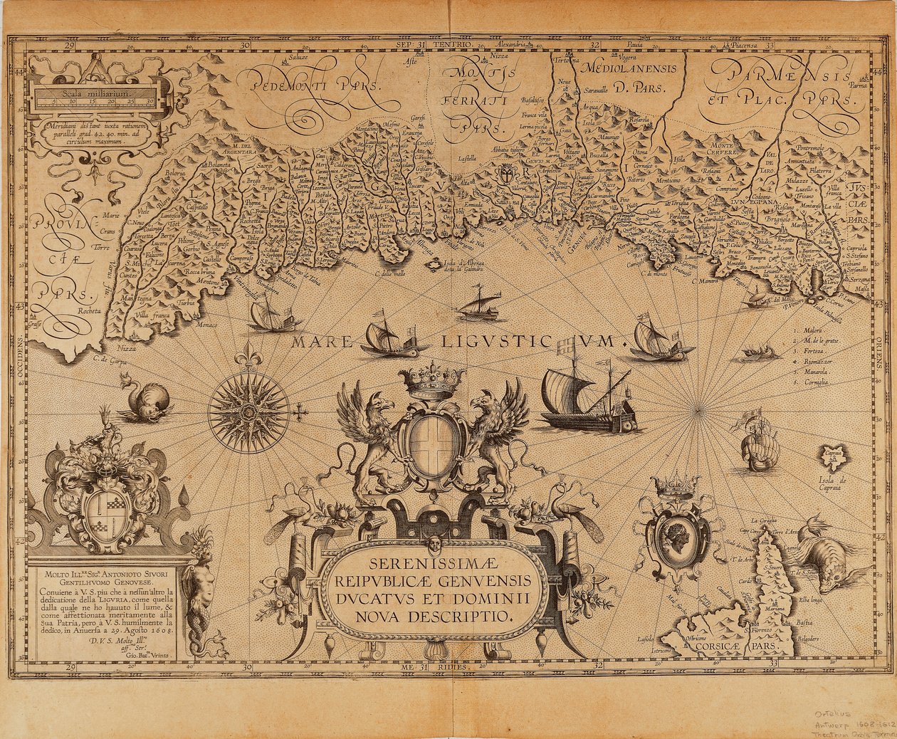 Die Republik Genua, Karte von Jan Baptist Vrients aus Theatrum Orbis Terrarum von Abraham Ortelius von Johannes Baptista Vrints