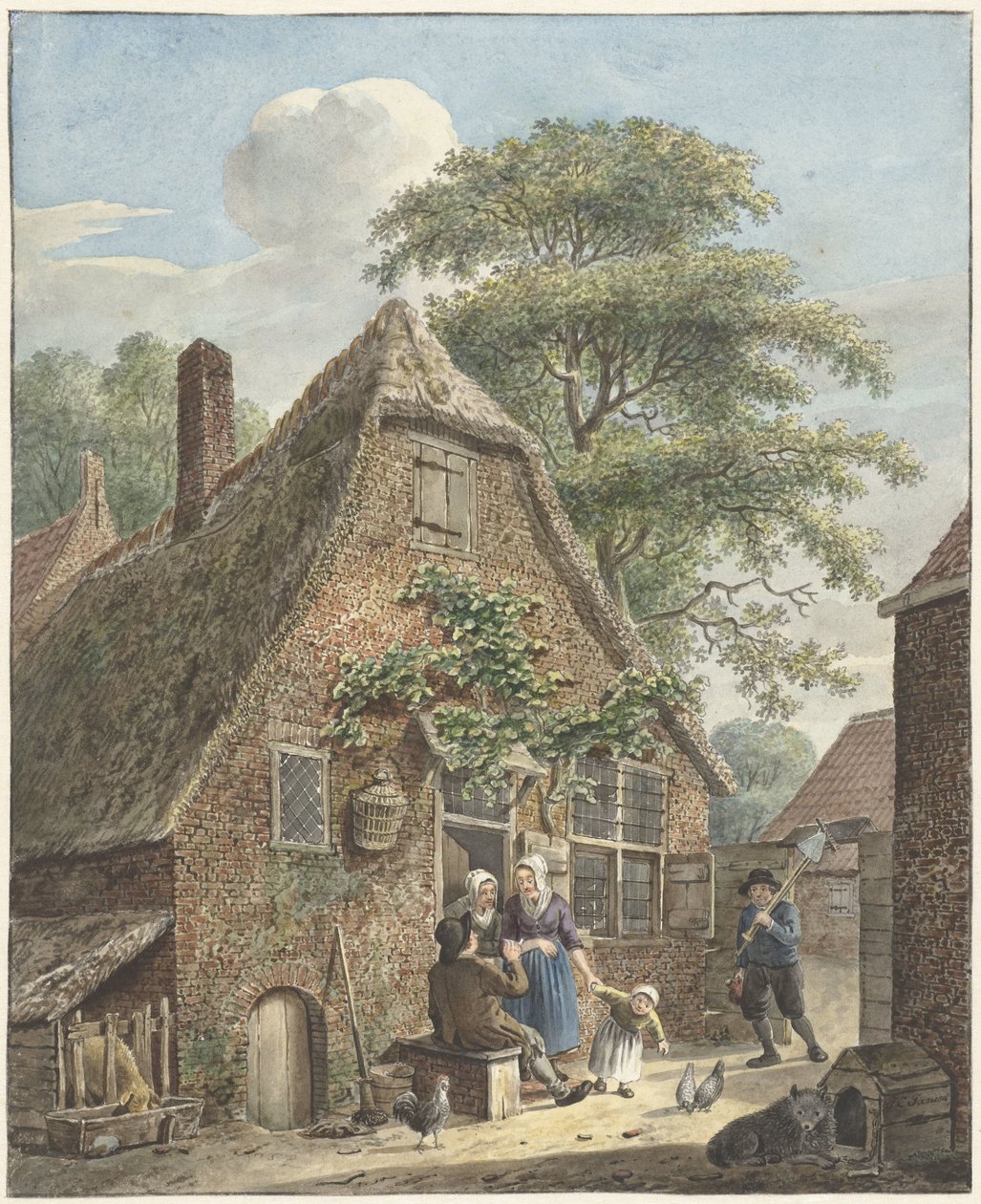 Familie vor einem Bauernhaus von Johannes Christiaan Janson