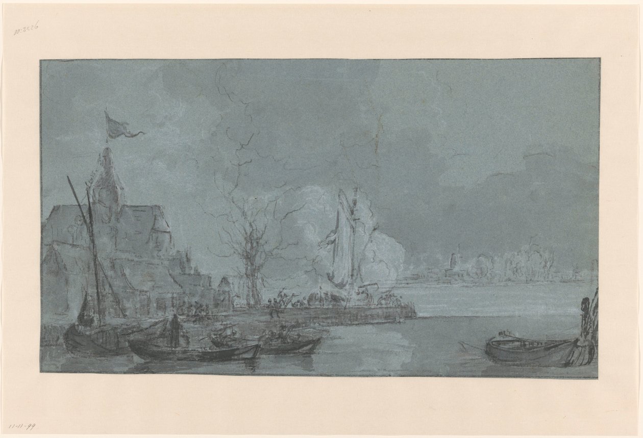 Letzter Schuss von Dordrecht auf die Franzosen in Papendrecht, 1813 von Johannes Christiaan Schotel