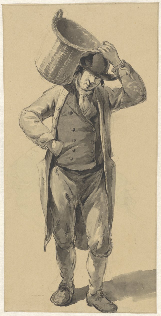 Stehender Mann mit einem Korb auf der Schulter von Johannes Christiaan Schotel