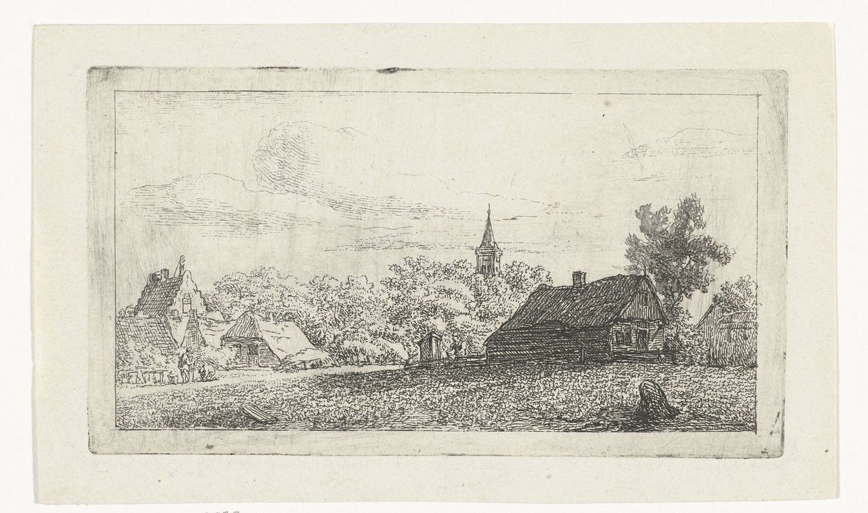 Dorfansicht mit Kirchturm zwischen Bäumen von Johannes Franciscus Christ