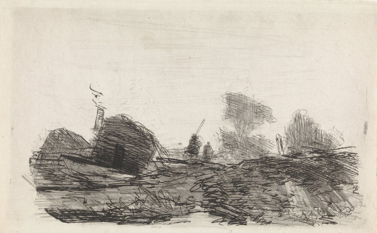 Landschaft mit einer Scheune und zwei Reitern von Johannes Franciscus Hoppenbrouwers
