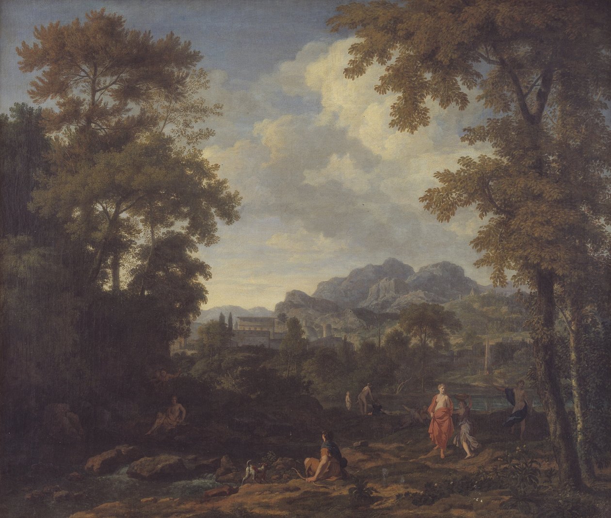 Klassische Landschaft mit Diana (?) und ihren Nymphen von Johannes Glauber