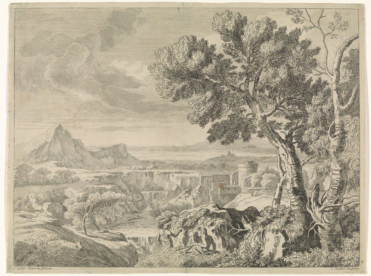 Landschaft mit Schlucht und Wasserfall von Johannes Glauber