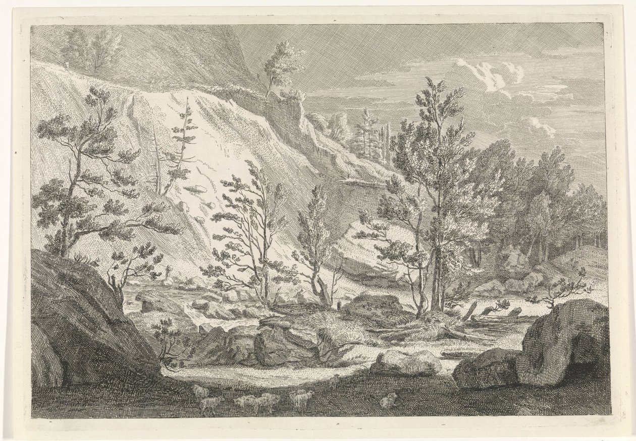 Schlucht mit einer Schafherde von Johannes Glauber