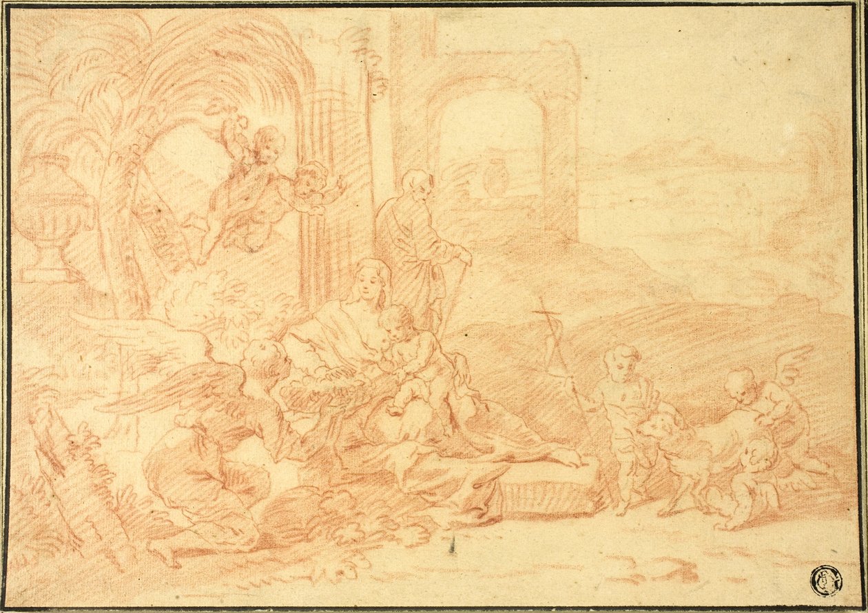 Die Heilige Familie mit Johannes dem Täufer und Engeln von Johannes Glauber