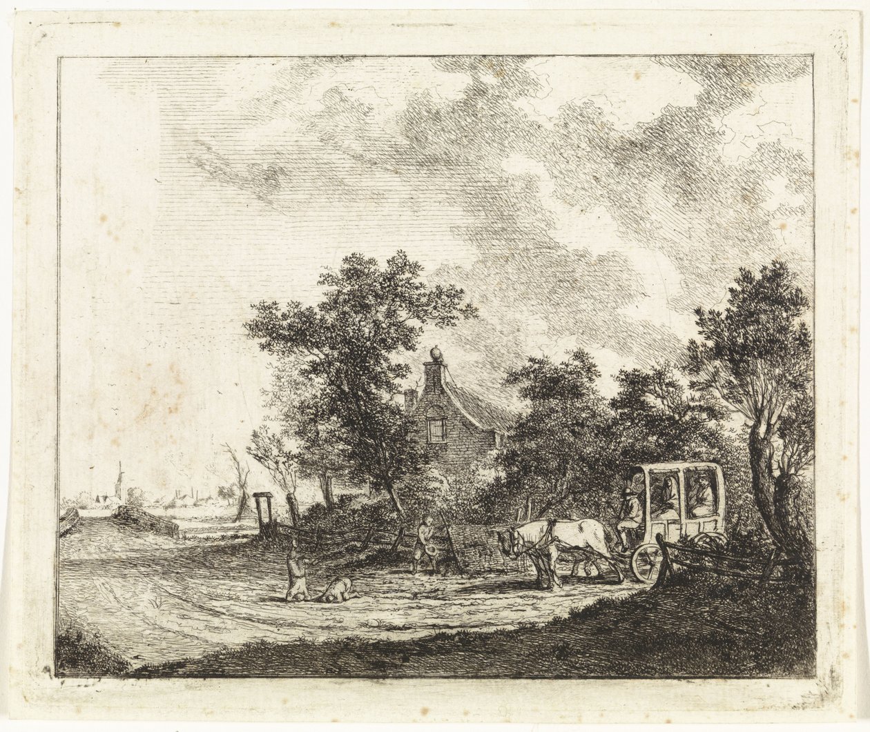 Pferd und Wagen vor einem Haus von Johannes Huibert Prins