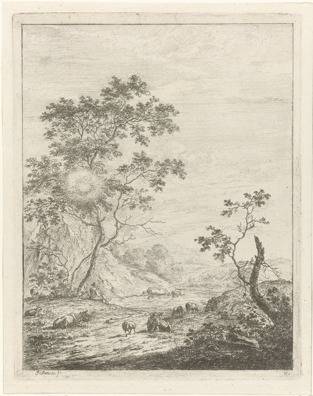 Berglandschaft mit Hirte und Vieh von Johannes Janson