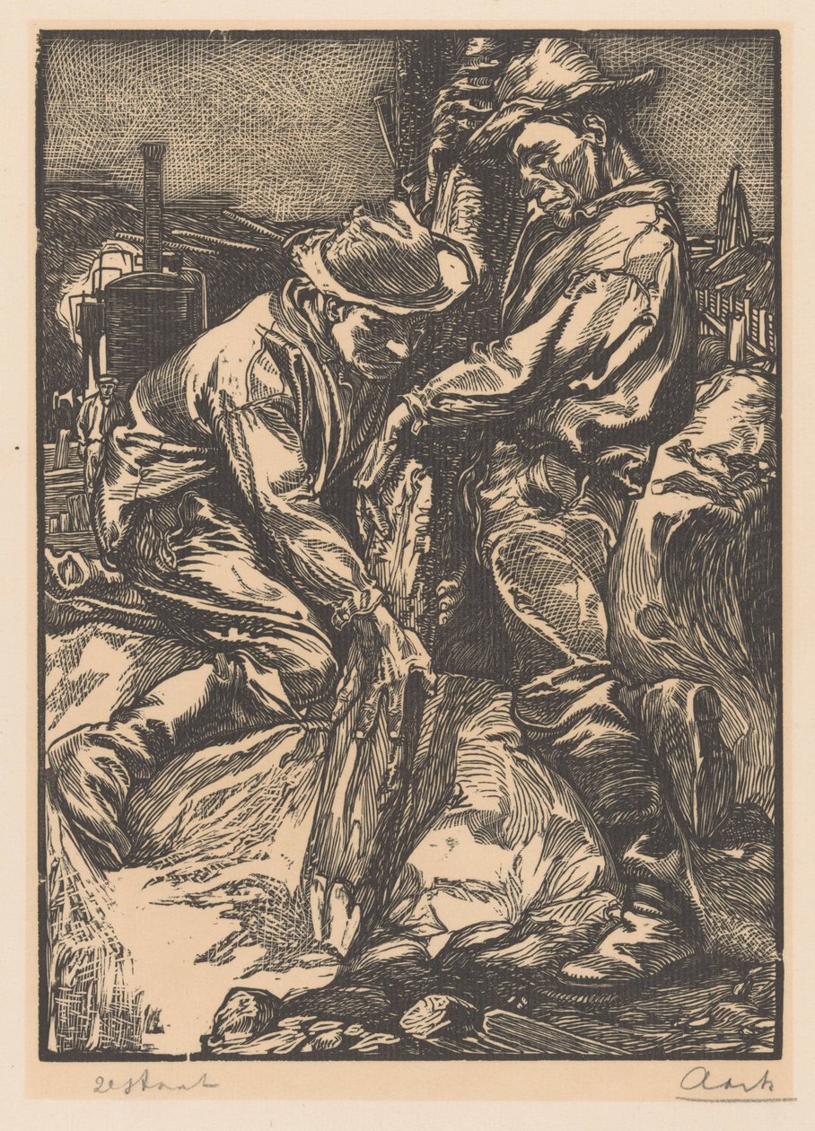 Bauarbeiter bei der Pfahlgründung von Johannes Josephus Aarts (signed by artist)
