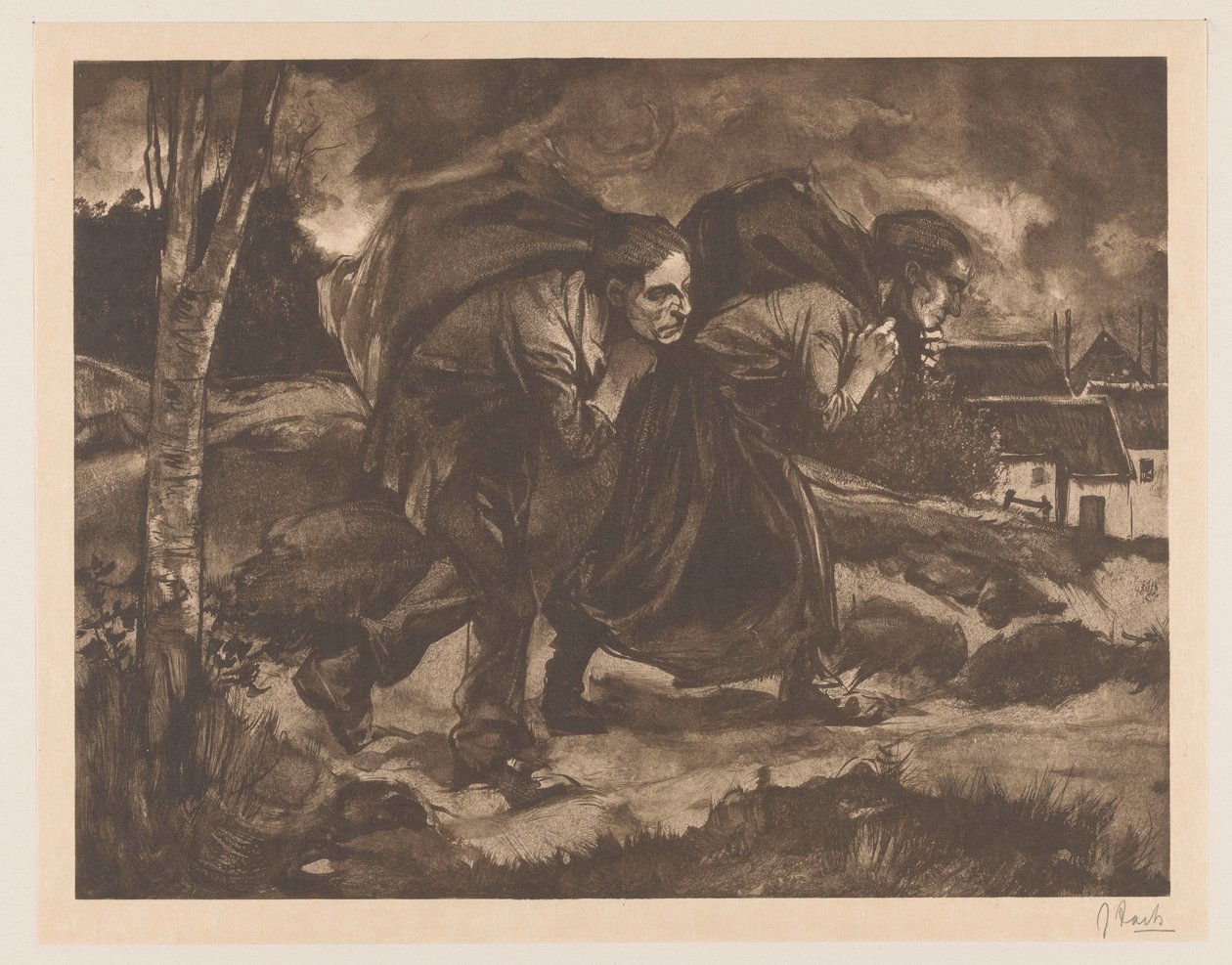 Mann und Frau mit Sack auf dem Rücken von Johannes Josephus Aarts (signed by artist)