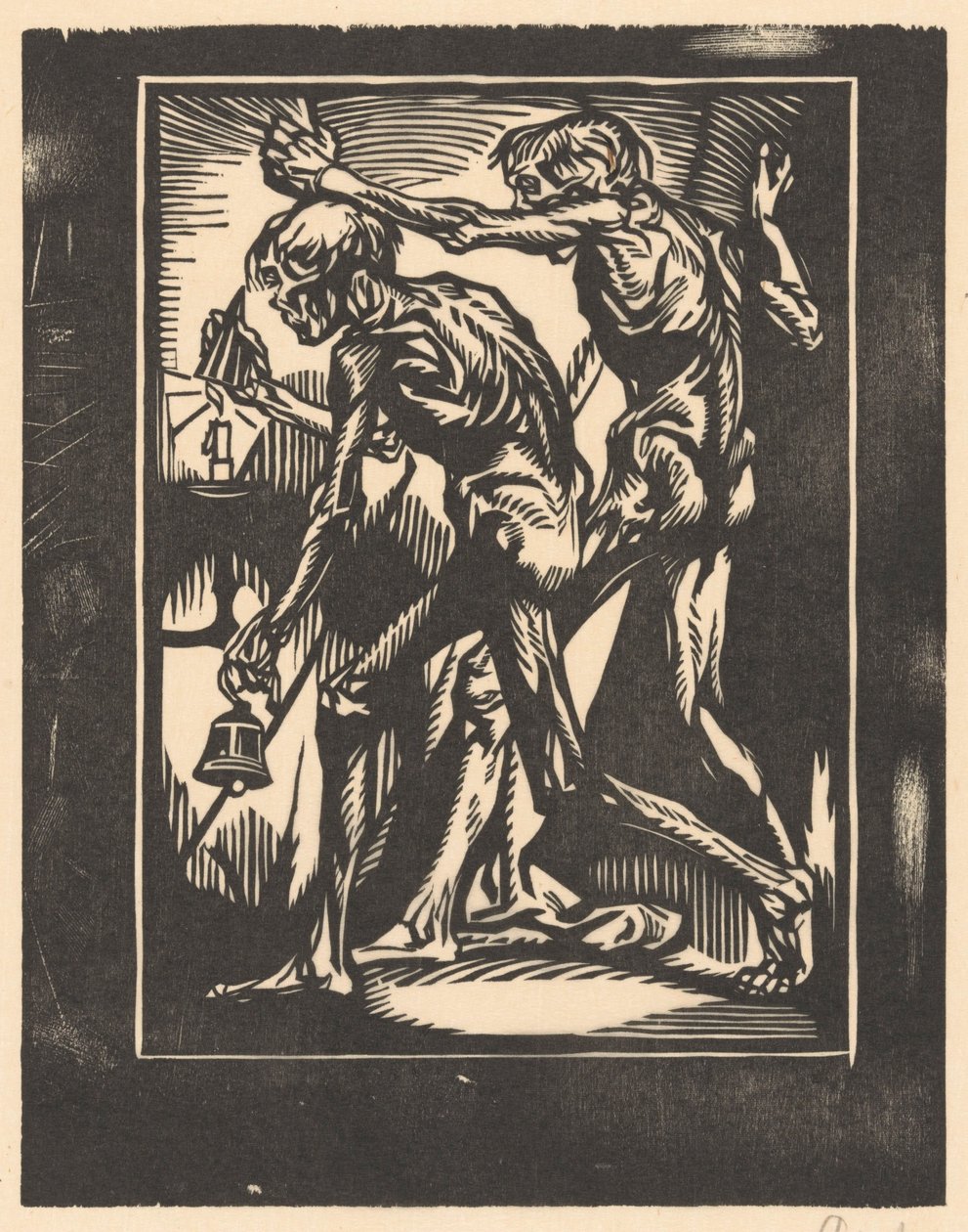 Zwei nackte Männerfiguren mit Glocke und Kerzenlöscher von Johannes Josephus Aarts (signed by artist)