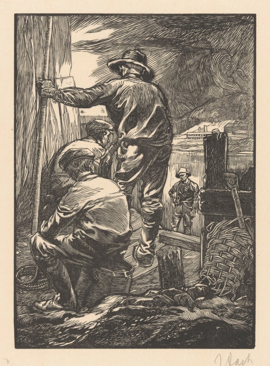 Vier Arbeiter am Wasser von Johannes Josephus Aarts (signed by artist)