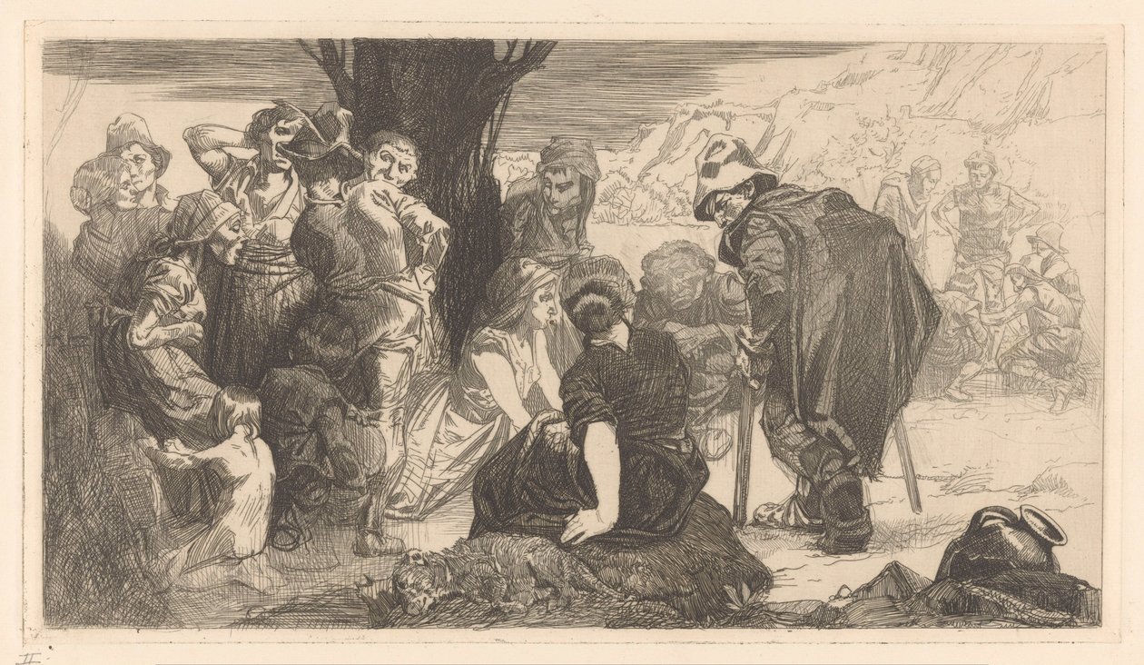 Männer, Frauen und Kinder bei einem Baum von Johannes Josephus Aarts